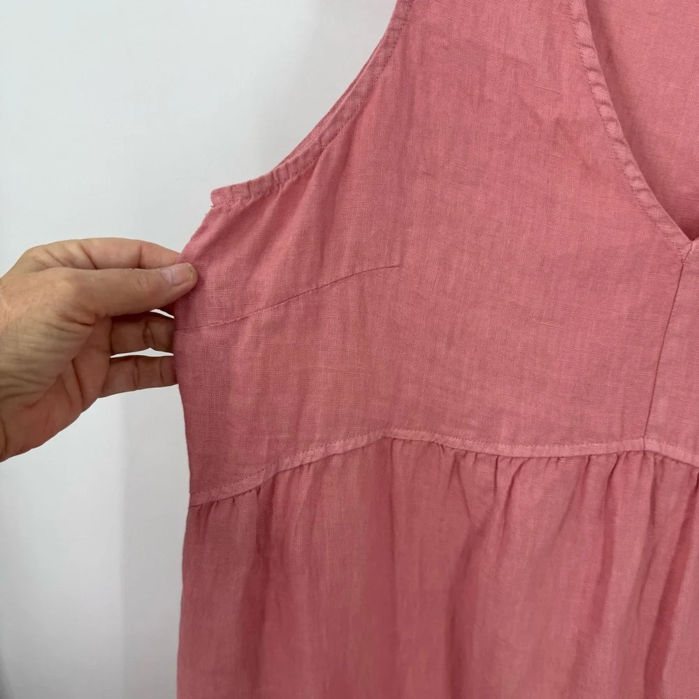 Cynthia Rowley dusty Rose Pink Linen v-neck relaxed fit mini dress M - Picture 7 of 8